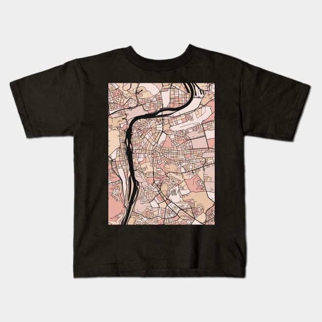 Prague Map Pattern in Soft Pink Pastels Kids T-Shirt by PatternMaps